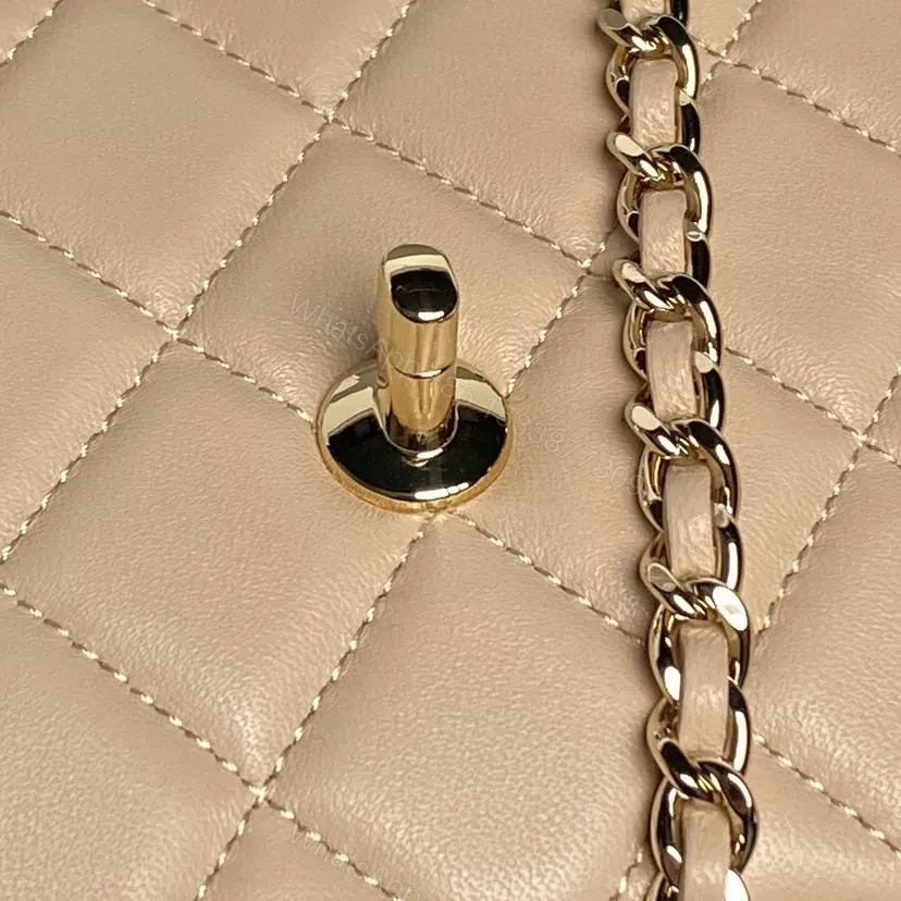 View 2 of Toasted Beige Quilted Leather Shoulder Bag — Gold Chain, Compact Lux