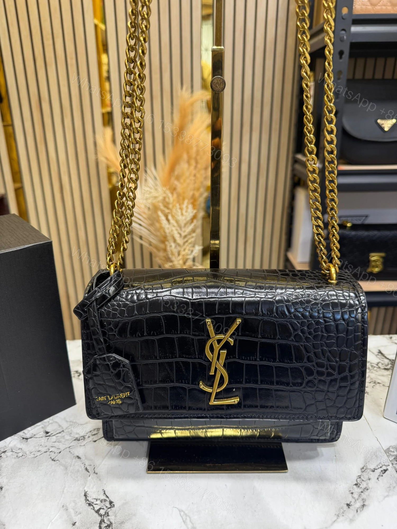 View 8 of FIRST COPY YSL SUNSET CROCO CALFSKIN SHOULDER BAG