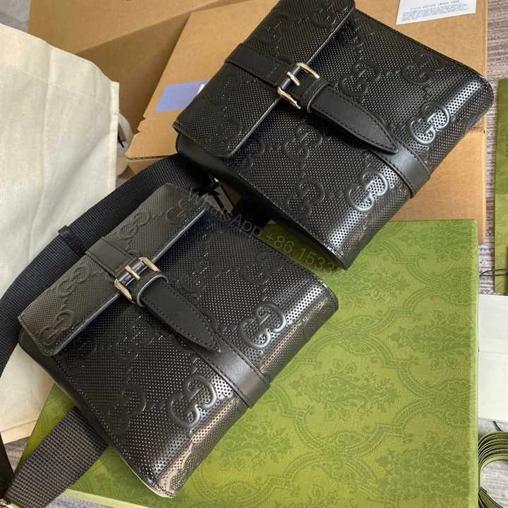 View 3 of GG EMBOSSED BELT BAG BLACK GG EMBOSSED LEATHER COTTON LINEN LINING – GBC16