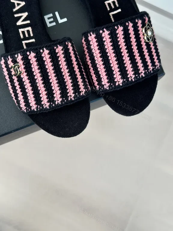 View 8 of BouclÃ© Stripe Chanel-Inspired Slip-Ons: Luxe Comfort Slides