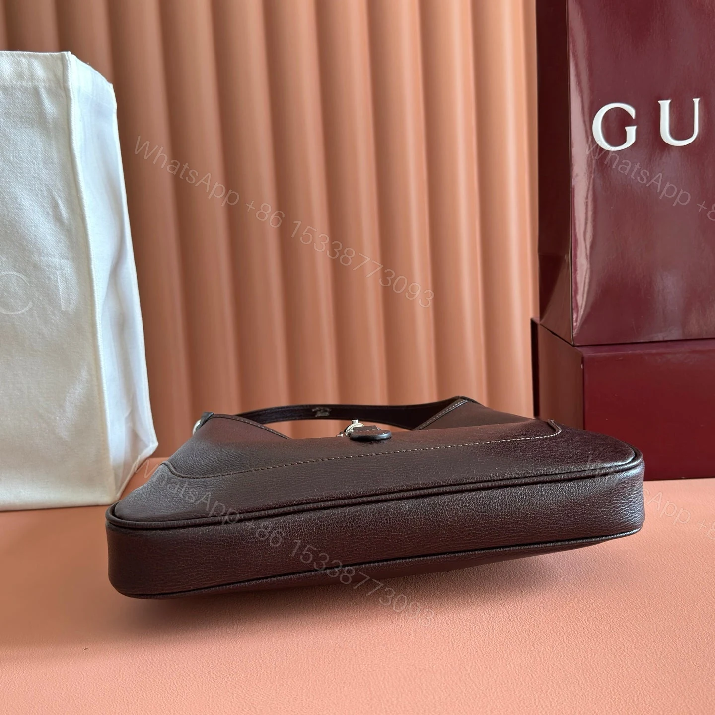 View 6 of GUCCI 26S JACKIE SLIM SHOULDER BAG 28 IN DARK BROWN CALFSKIN
