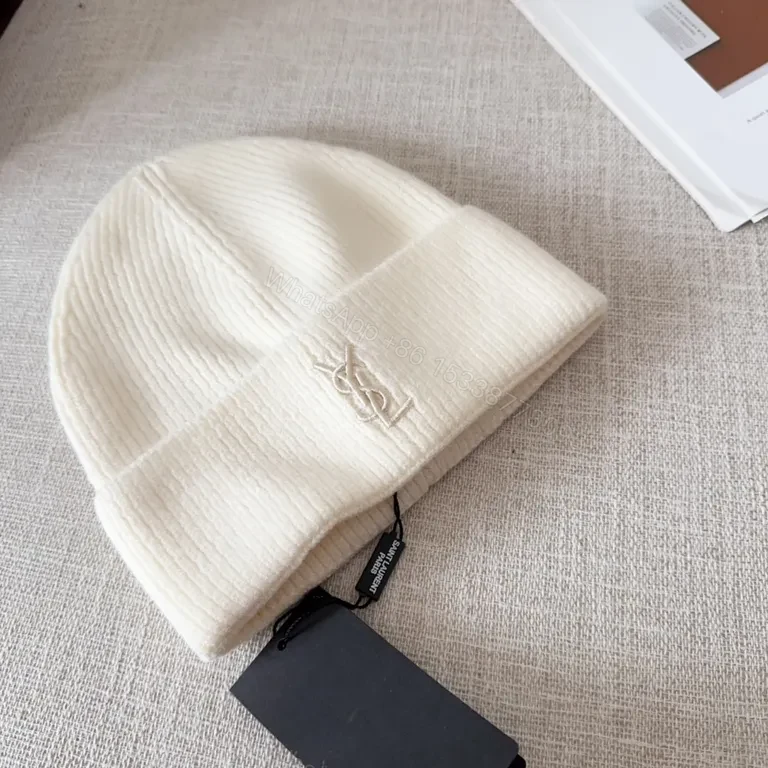 View 6 of Minimalist Knit Beanie â€” Ivory, Premium Knit Blend, Crest Logo, Everyday Luxury