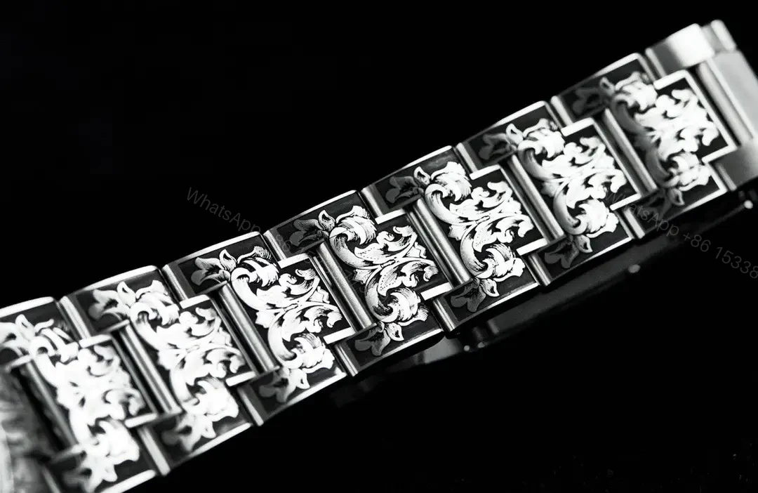 View 6 of Best Rolex Submariner Hand-Carved Green replica 40MM Engraved Steel Bracelet Edition RG-SUB-HANDCARVED-GREEN-BRACELET-40
