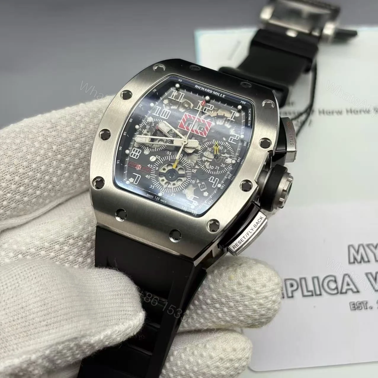 View 2 of Replica RM 011 Black Rubber Strap