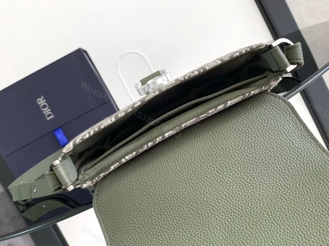 View 6 of Olive Pebbled Leather Crossbody with Monogram Accent