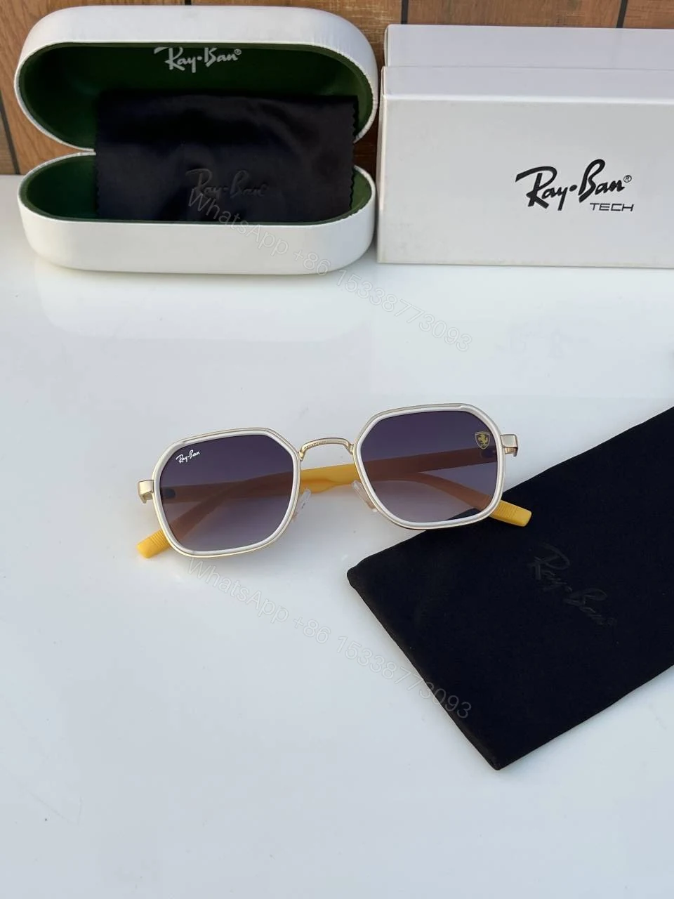 View 2 of First Copy RayBan 8810 Gold Yellow Sunglasses