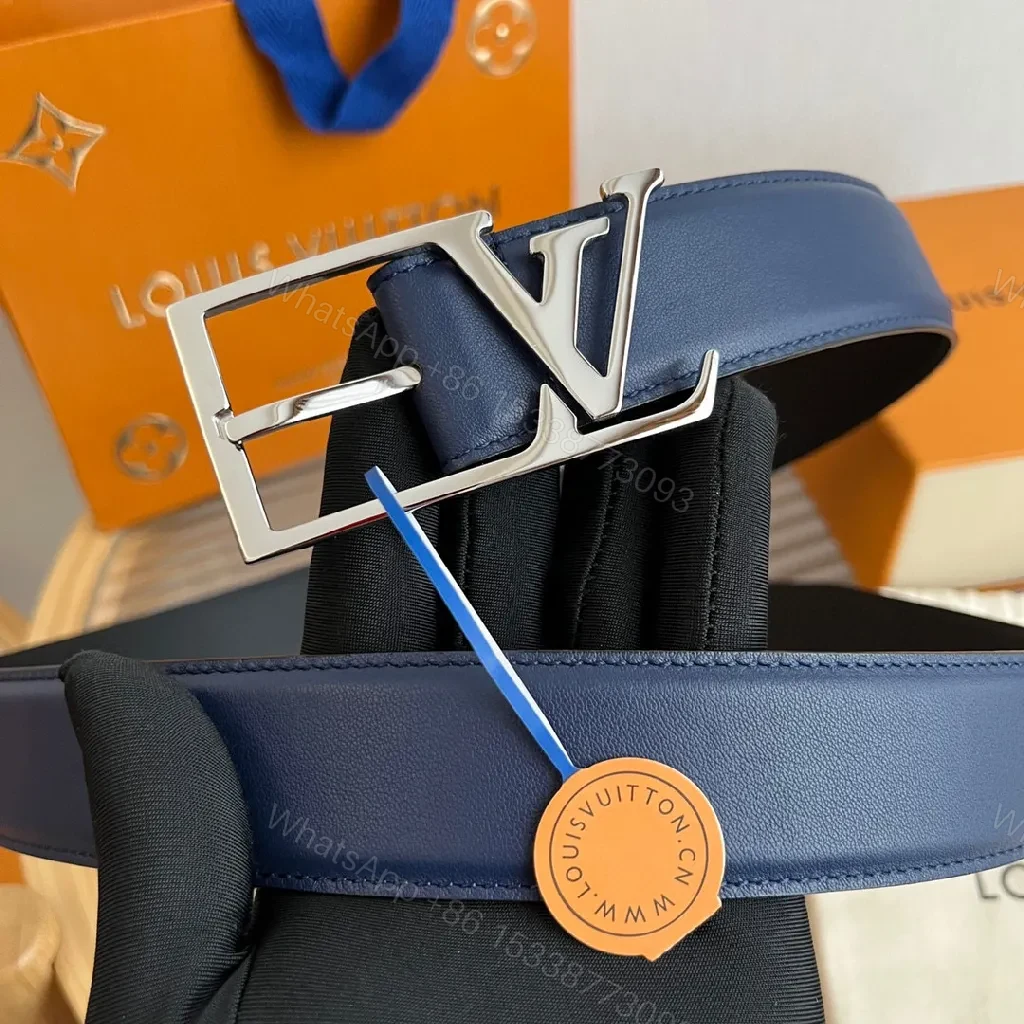 View 7 of Blue Leather Belt with LV Buckle – Modern, All-Day Polish