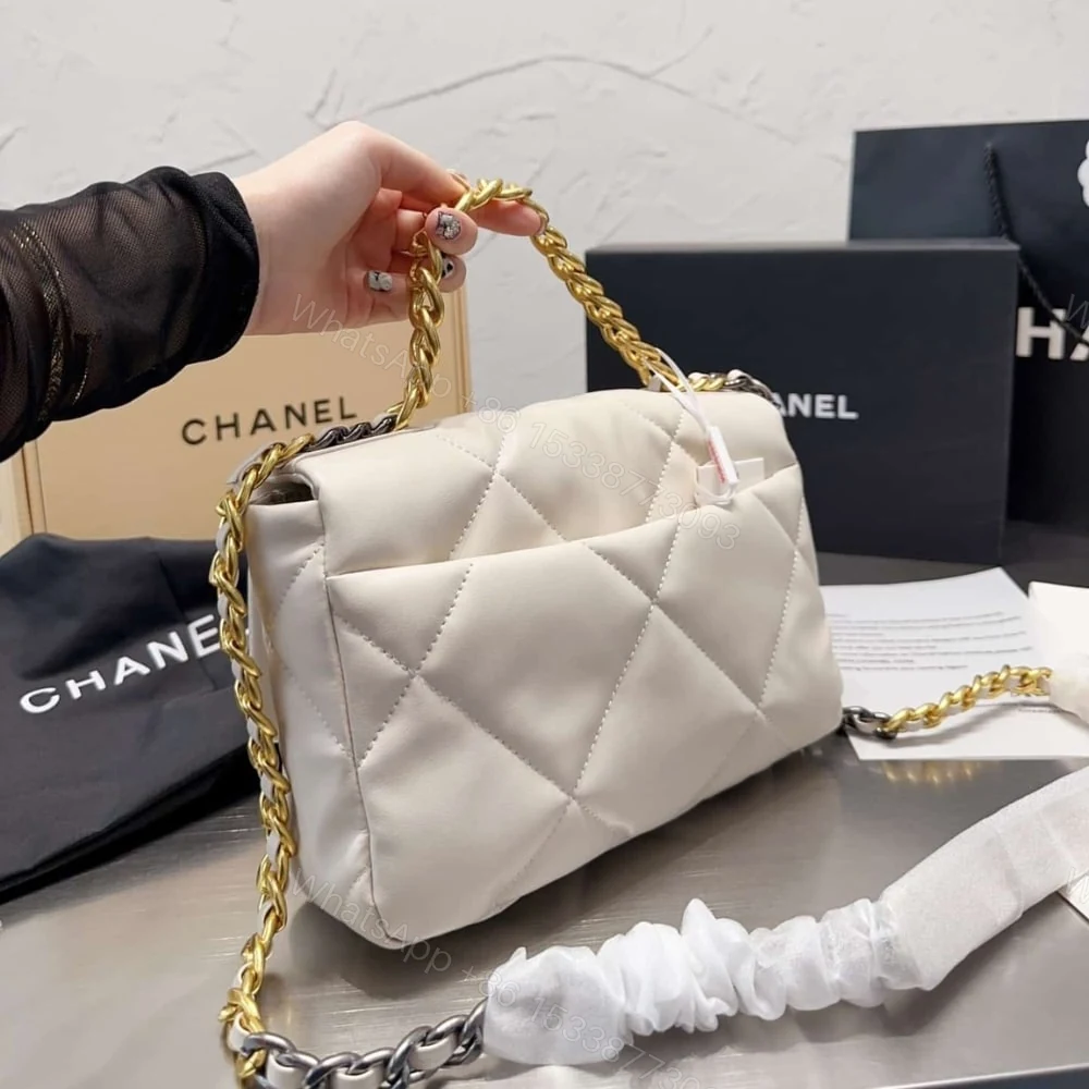 View 5 of Chanel 19 Flap Bag Shiny Gold And Silver Tone White 26Cm AS1161 B04852 10601