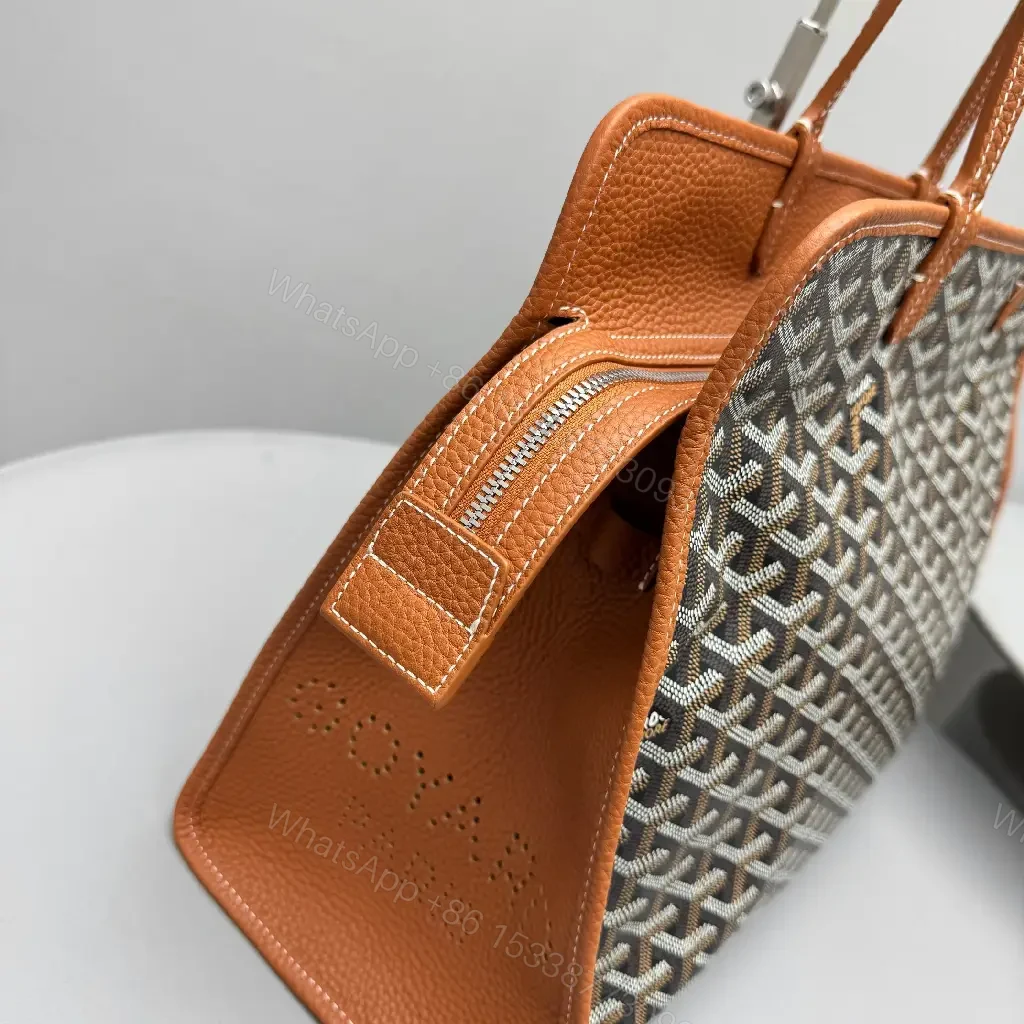 View 3 of Structured Pattern Carry-All: Leather Trim, Monogram Style Bag