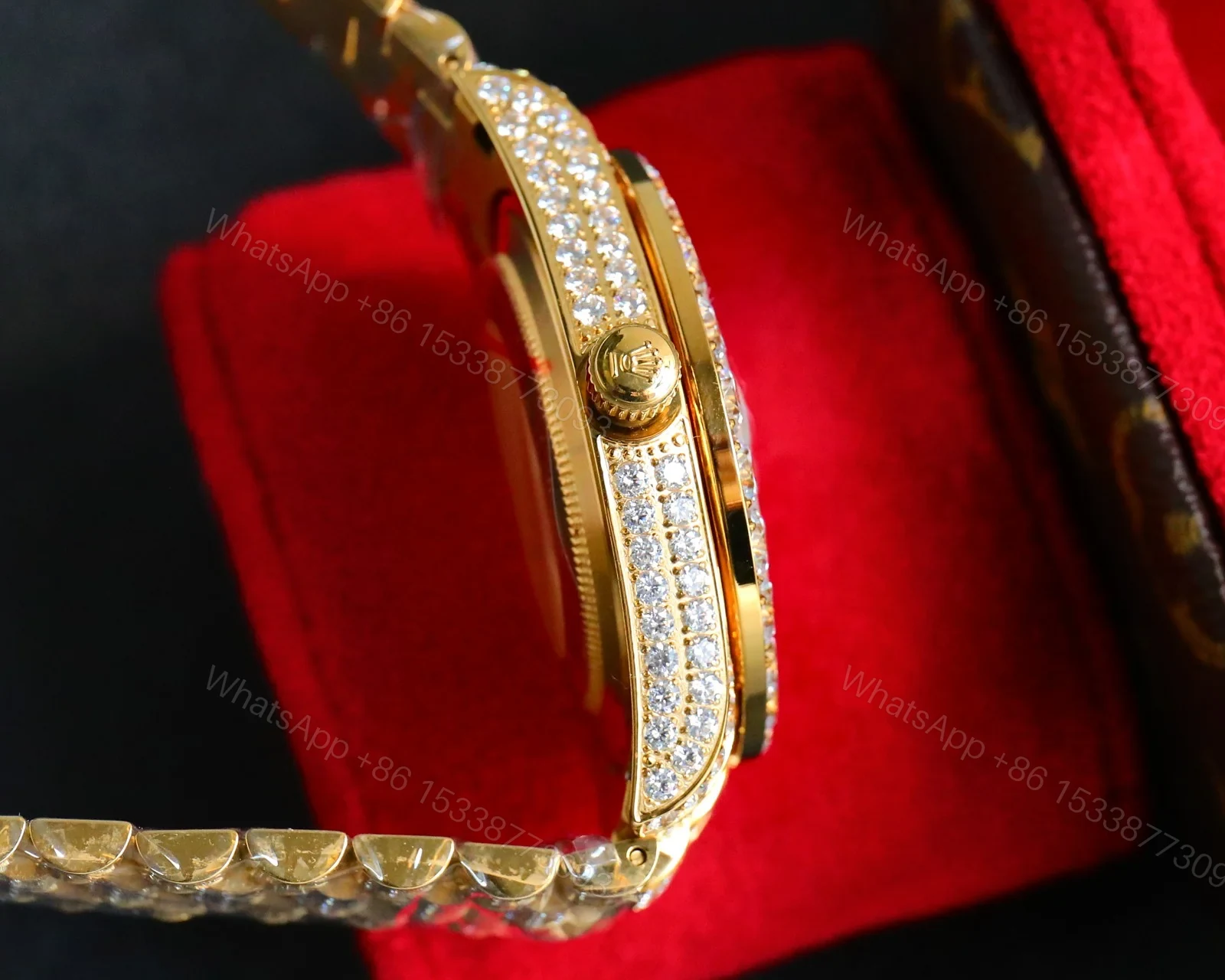 View 6 of Rolex Datejust Gold Diamond Replica 42MM Premium Full Iced Bracelet Champagne Dial Edition ROLEX-DJ-GOLD-DIA-ICED-CHAMP-42