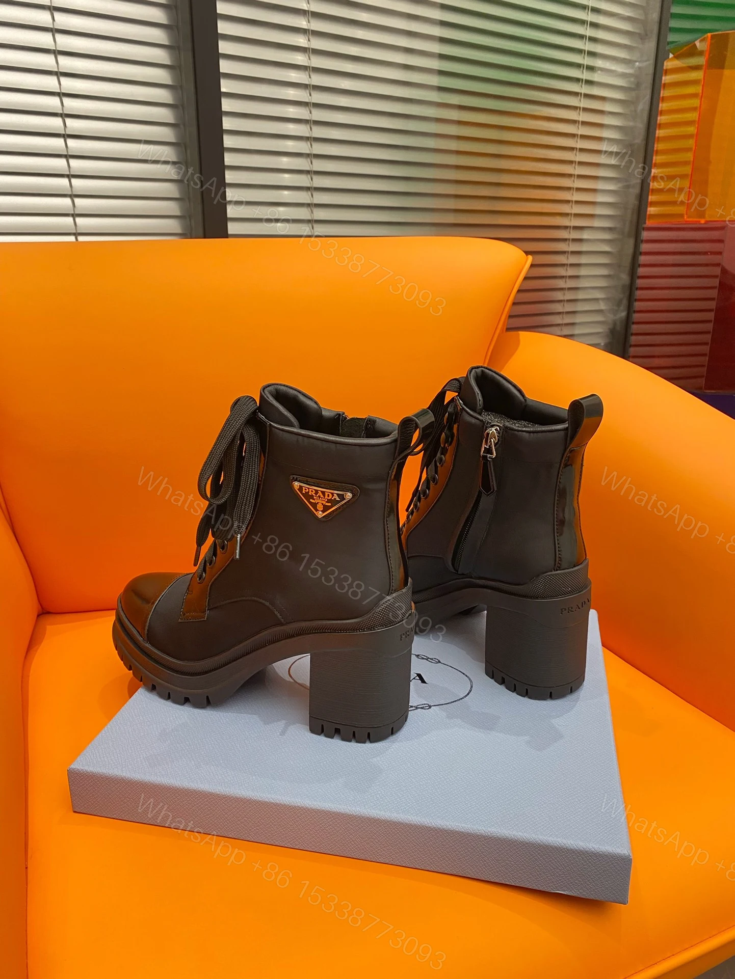 View 3 of PRADA LOGO PLAQUE ANKLE BOOTS BLACK