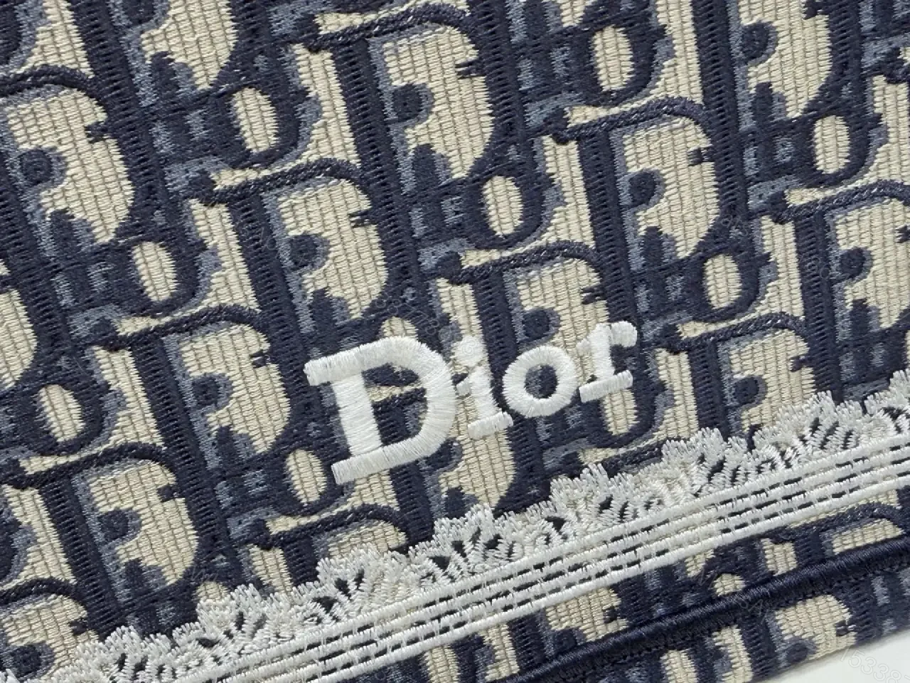 View 2 of Navy Monogram Textile Satchel: Structured Square Bag