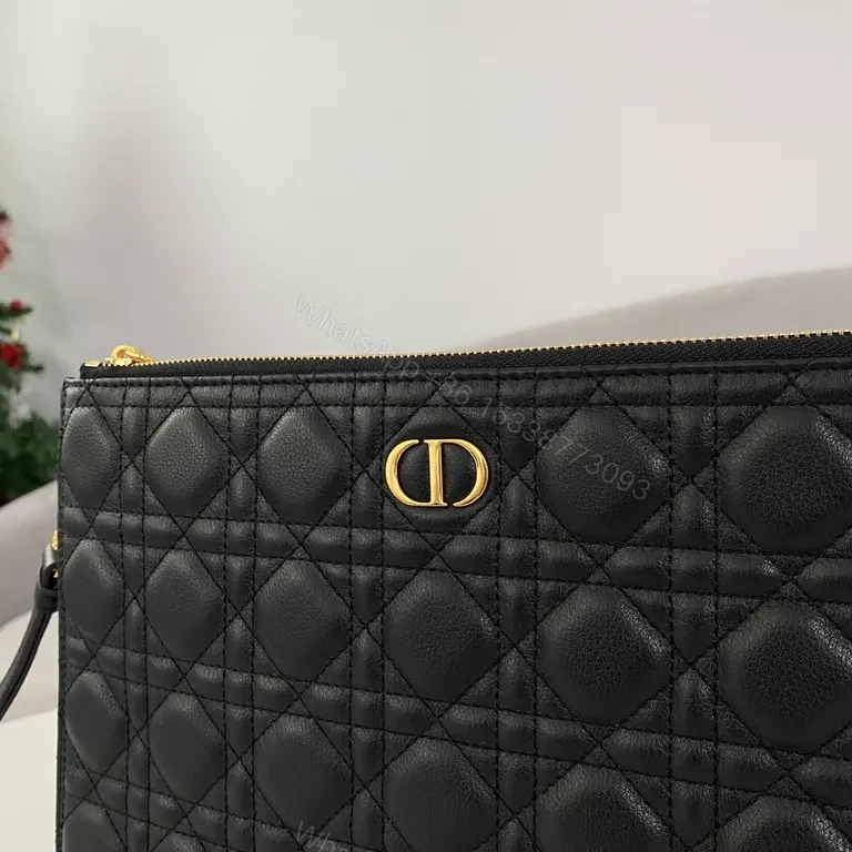 View 6 of Chic Quilted Leather Clutch with Gold Hardware â€“ Black