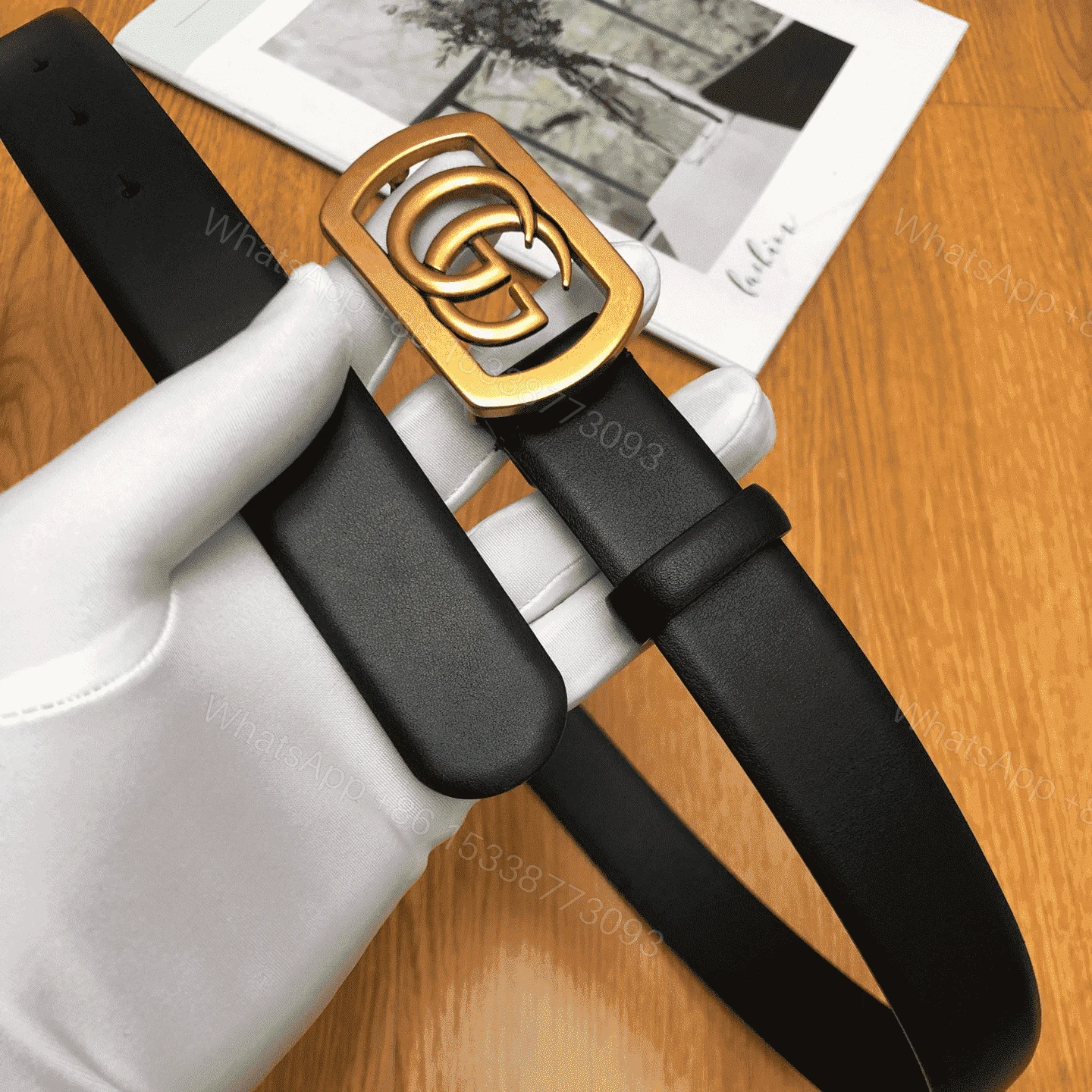 View 4 of GUCCI BELT WITH FRAMED DOUBLE G BUCKLE – B8