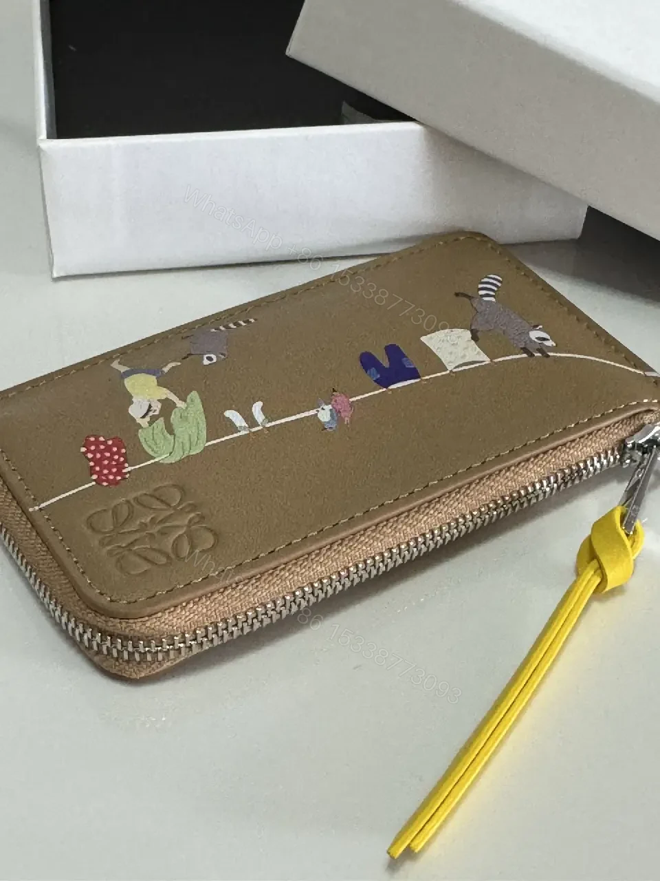 View 10 of Light Brown Leather Pebbled Wallet - ZipAround with Colorful Scene LOEWE Logo