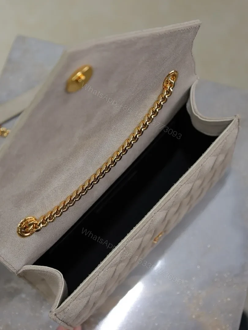 View 6 of Taupe Velvet Quilted Clutch with Gold Accent