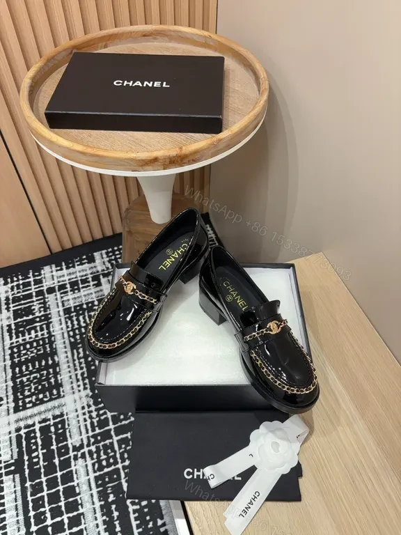 View 2 of Lux Black Patent Loafers with Gold Chain Detailing