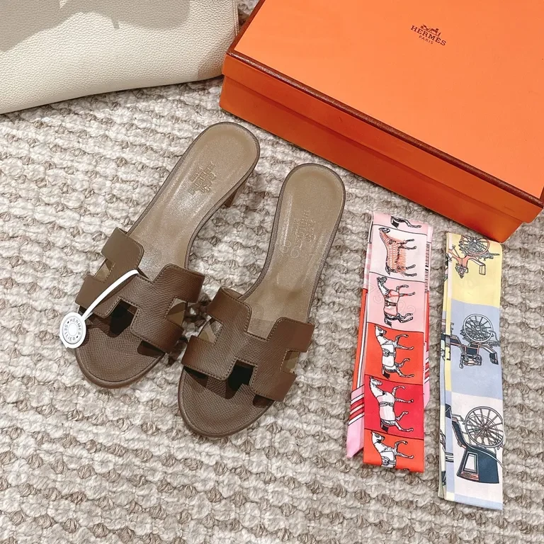 Brown Leather Hermes-Style H-Strap Sandals - All-Day Comfort — view 1
