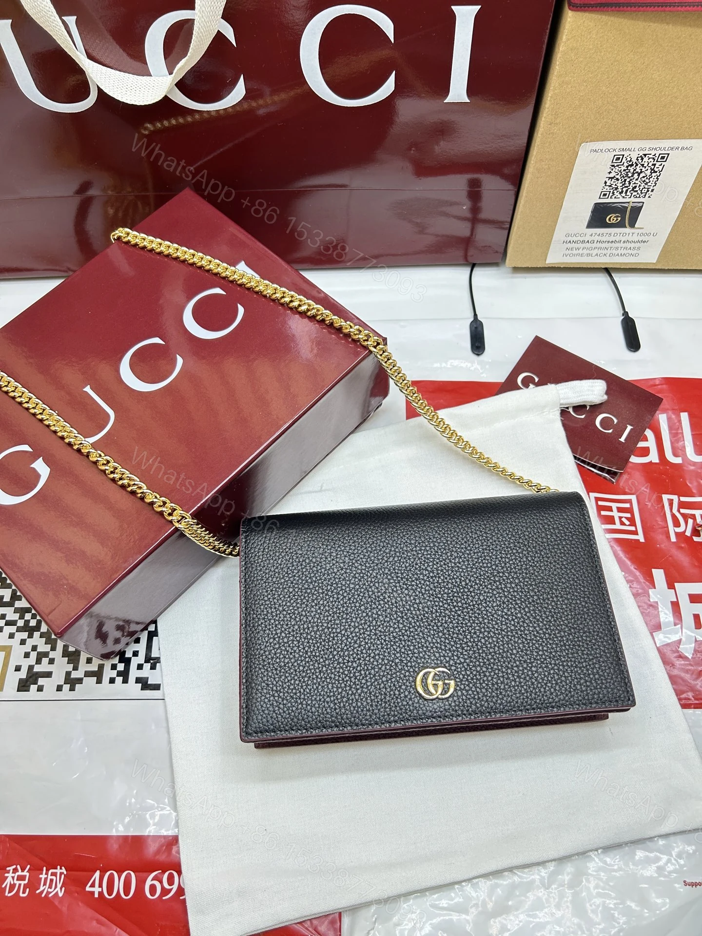 GUCCI A貨GG Marmont 黑紅拼色鏈條包 經典雙G設計 — view 1