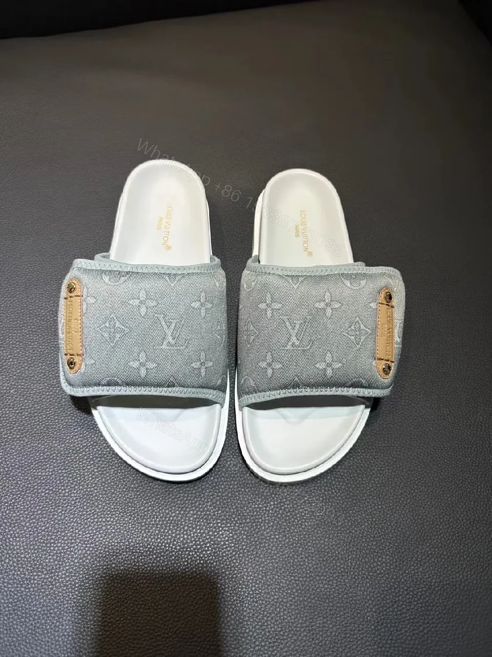 Denim-Trim Monogram Slides: chic, all-day comfort — view 1