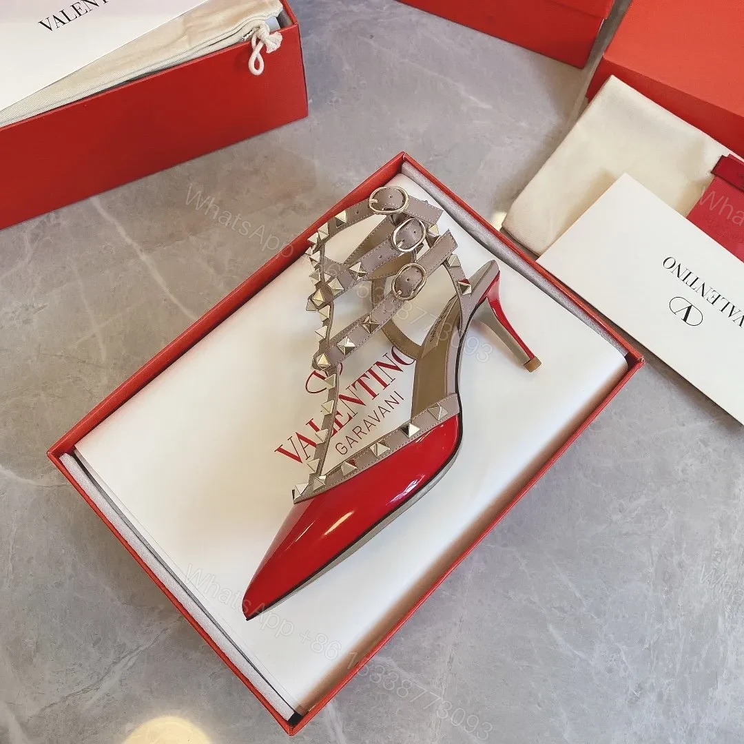 View 6 of Valentino Women Red Patent Leather Studded Heels
