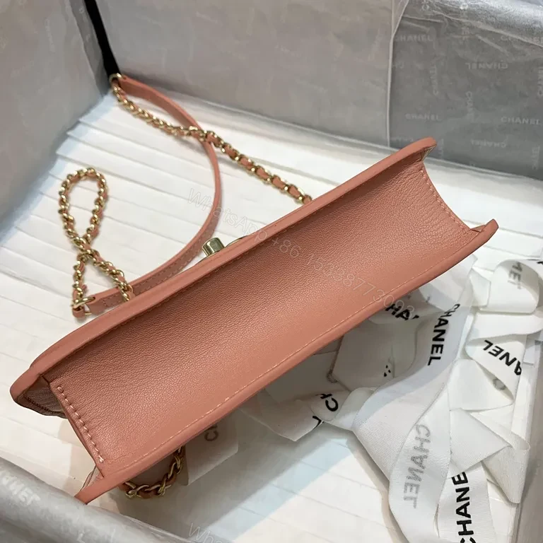 View 6 of Soft Pink Quilted Lambskin Bag with Chain Strap