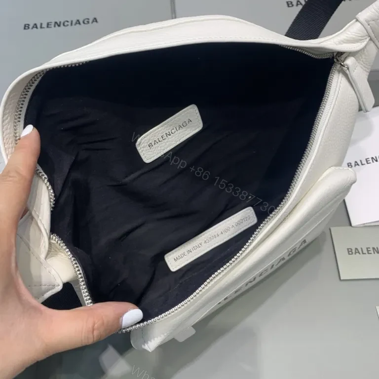 View 5 of Balenciaga Baggage Belt Bag â€” White Pebble Leather, Modern Minimalist