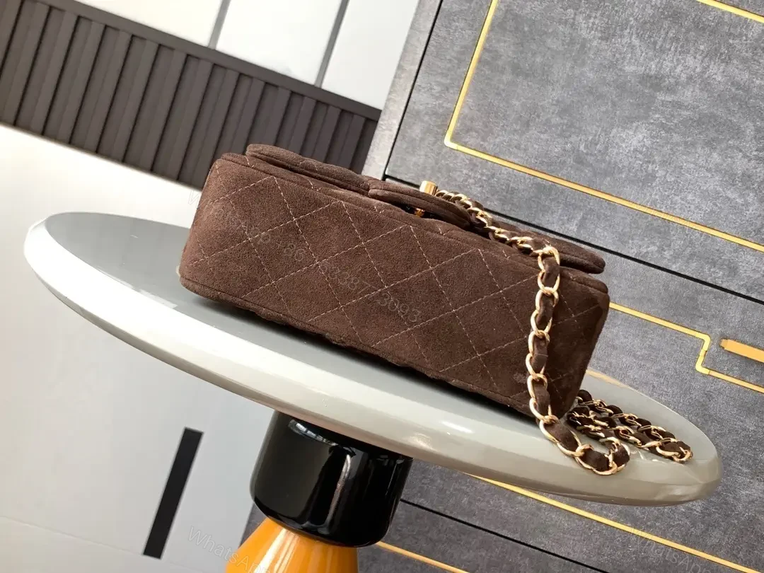 View 5 of Rich Quilted Brown Bag with Gold Hardware - Compact Leather-Style Shoulder Bag