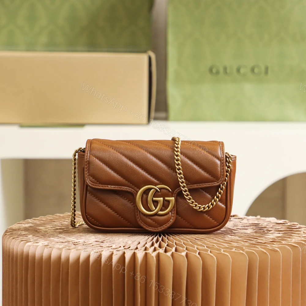 GUCCI A貨迷你棕色鏈條包百搭外出款GG絎縫設計 — view 1