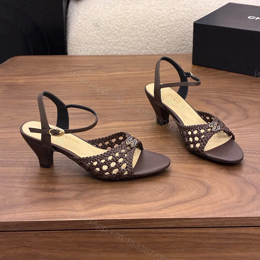 View 2 of CHANEL Braided Ankle-Strap Sandals 360978