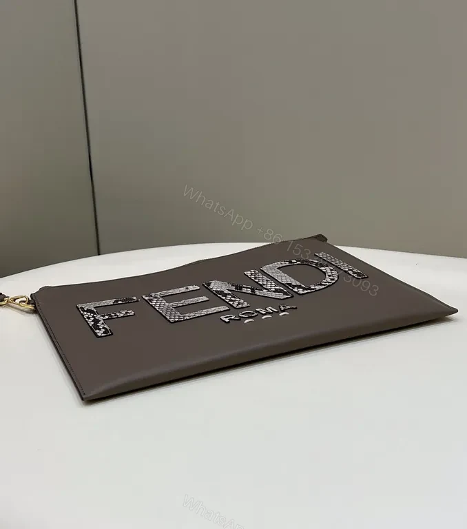 View 5 of Taupe Fendi Roma Snakeskin Clutch â€“ Sleek, Structured luxury