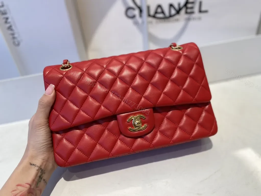 Red Quilted Leather Crossbody with Gold Hardware Bag — view 1