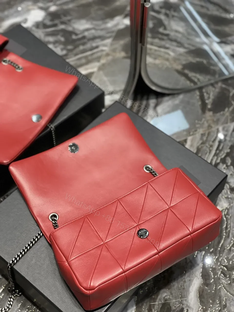 View 2 of Red Leather Quilted Shoulder Bag with Gold Hardware, Structured Chic, Everyday Luxury