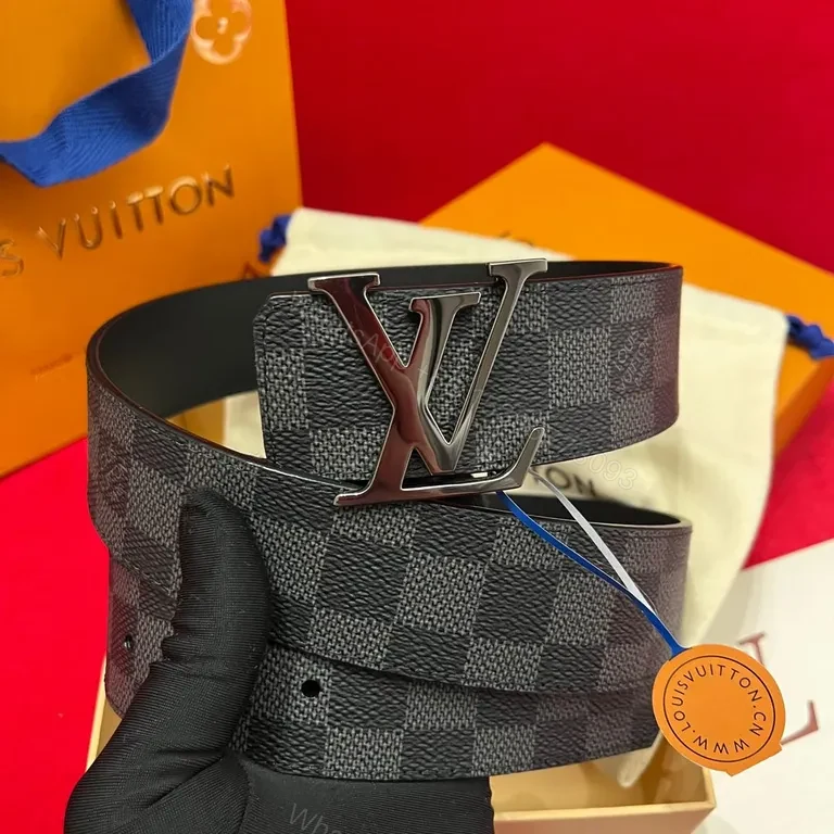 View 8 of Damier Graphene Belt: Luxury Leather, Signature LV Buckle