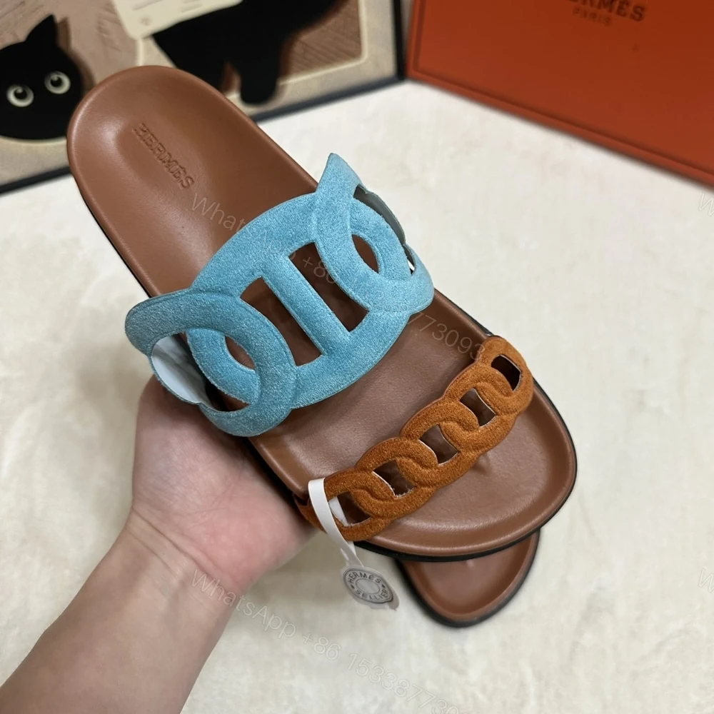 View 2 of HERMES EXTRA SANDAL MINERAL BLUE AND NATURAL H222301Z 6H345