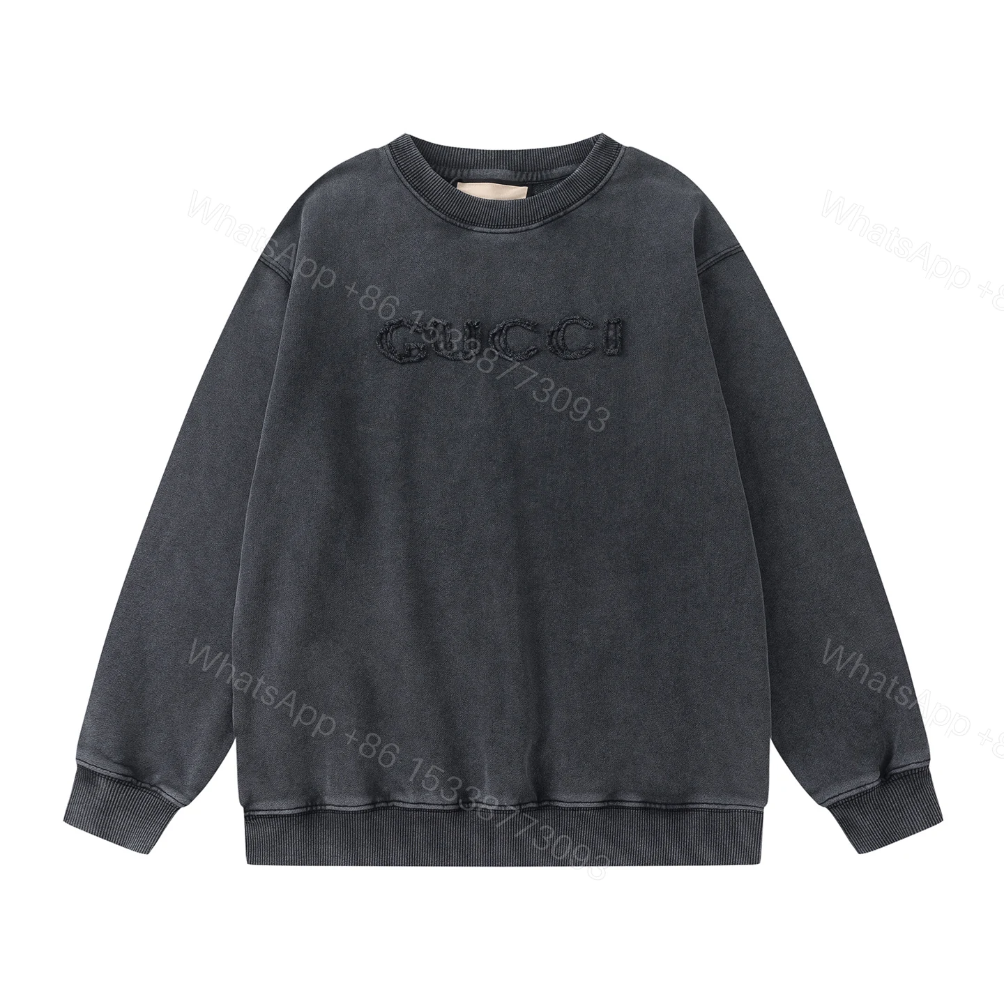 Gucci A貨黑色圓領衛衣男款水洗仿舊GUCCI立體刺繡 — view 1