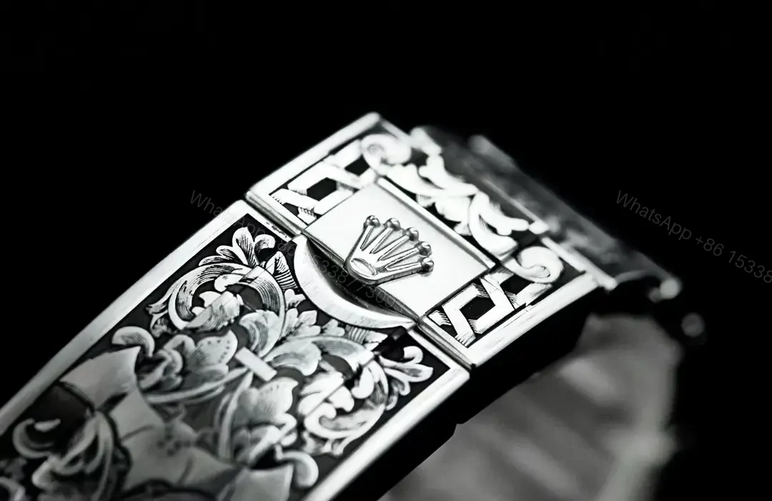 View 8 of Best Rolex Submariner Hand-Carved Green replica 40MM Engraved Steel Bracelet Edition RG-SUB-HANDCARVED-GREEN-BRACELET-40
