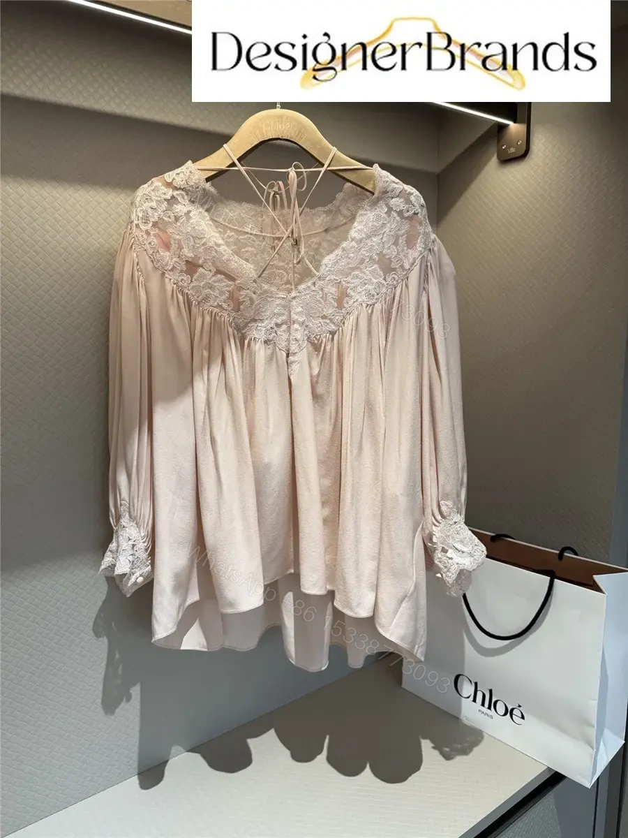 View 8 of Chloe Lace-Trimmed Silk Crepe de Chine Top