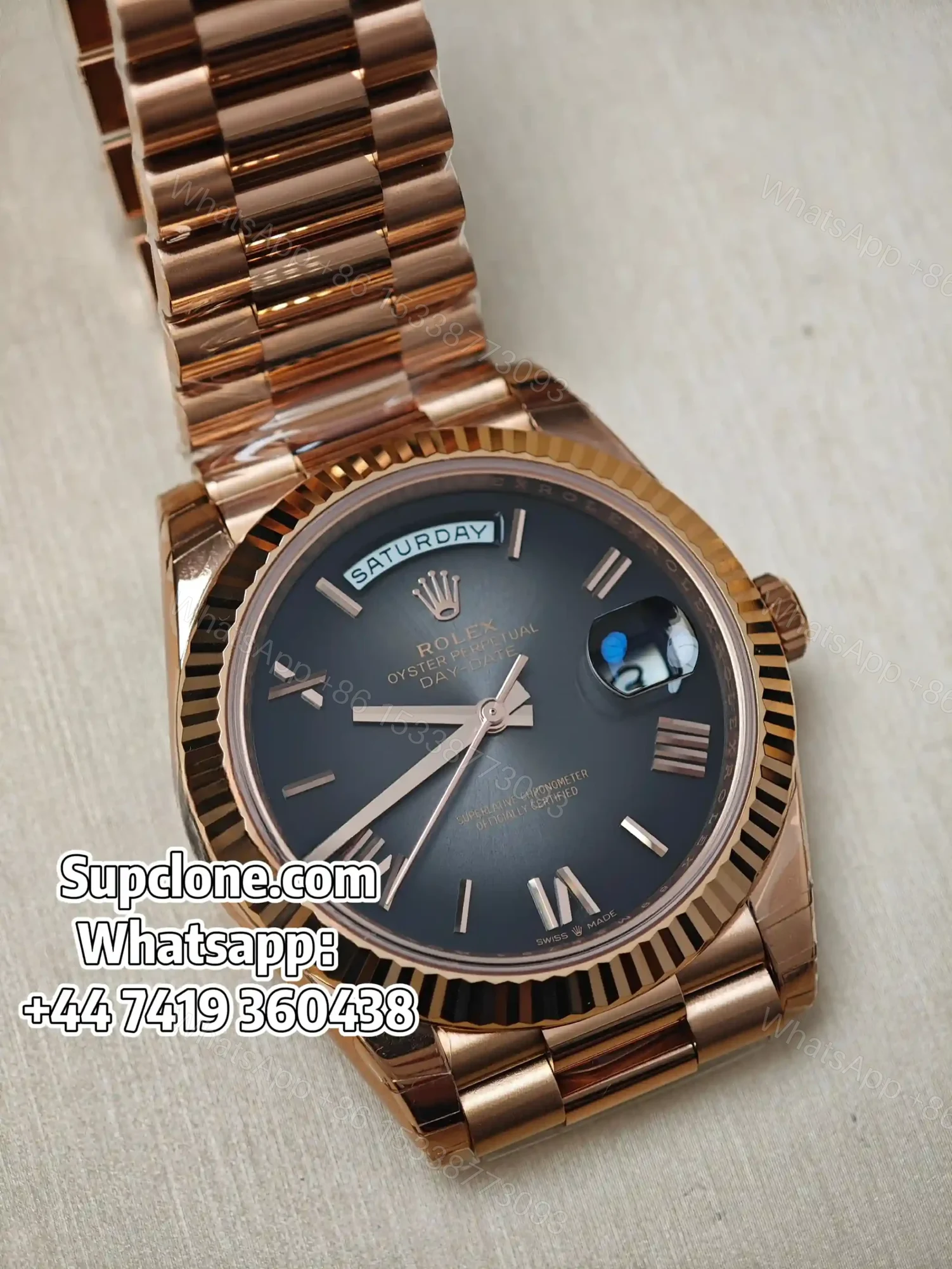 View 4 of Rolex Day-Date 40mm Rose Gold Grey Roman Dial – Super Clone 1:1 Cal. 3255