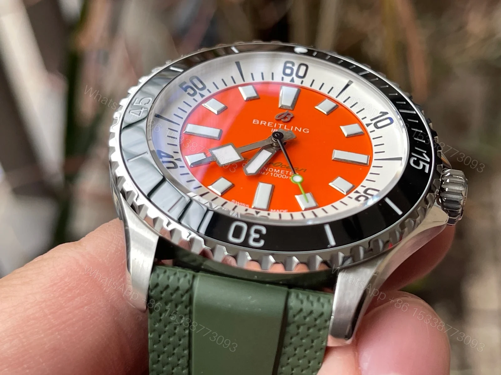 View 4 of Breitling Superocean Orange Replica 44MM Premium Green Rubber Strap Diver Edition BT-SO-ORN-GRN-44