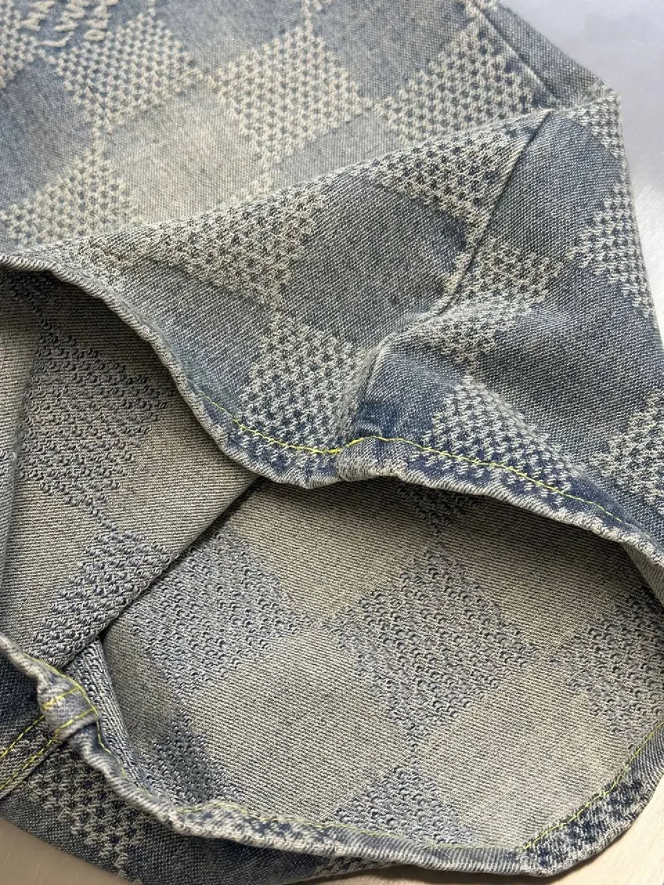 View 2 of Gray Denim Checkerboard Shorts Tailored Slim Style Louis Vuitton Tag