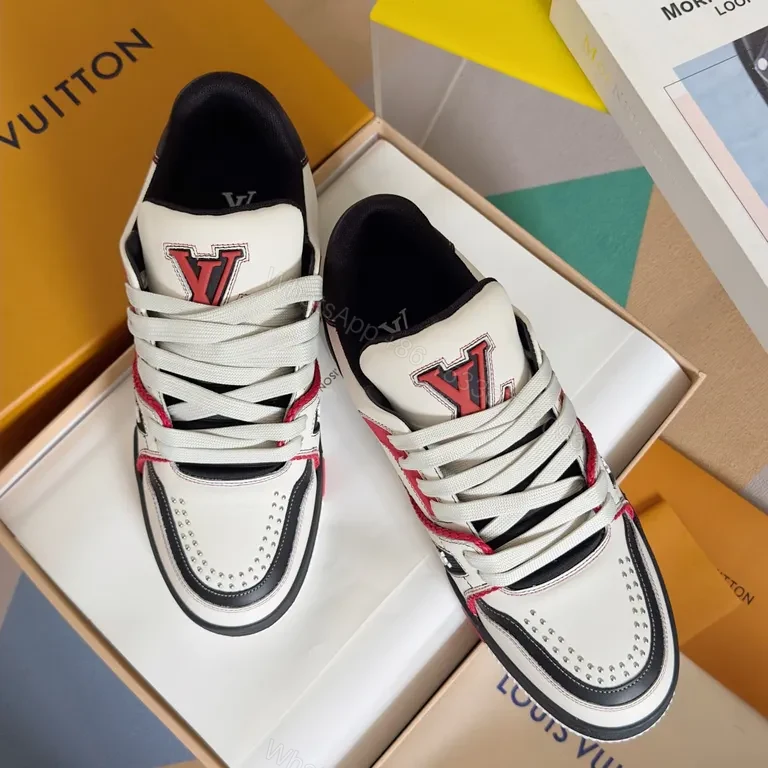 View 2 of Bold Contrast Panel Sneakers: Luxe LV-Inspired Monogram High-Tops