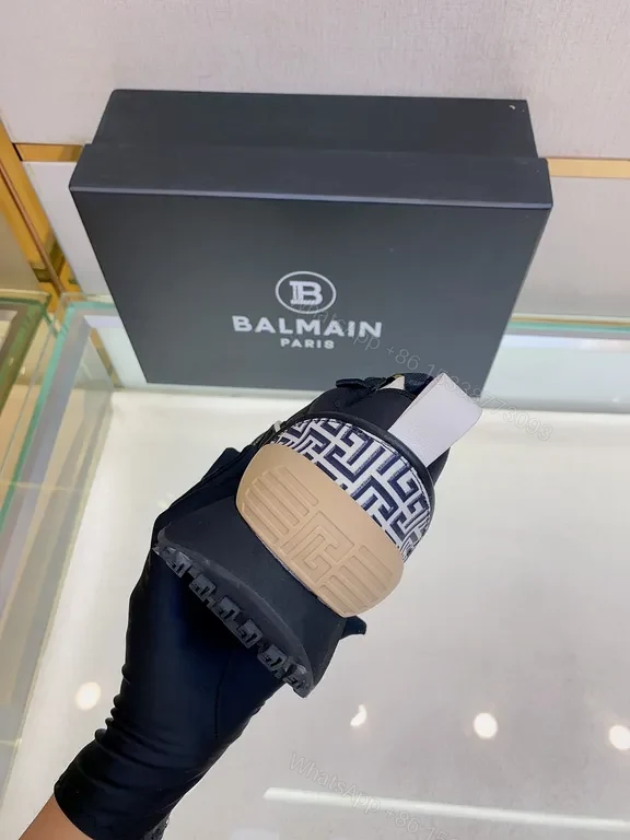View 2 of Monochrome Greek Key High-Top Sneaker â€” Luxe Comfort, Balmain