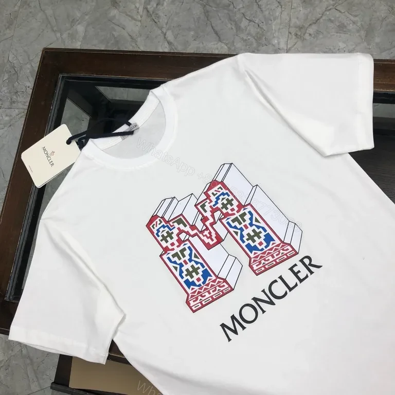 View 3 of Graphic Moncler Tee: Bold M Motif in Premium White Cotton Tee