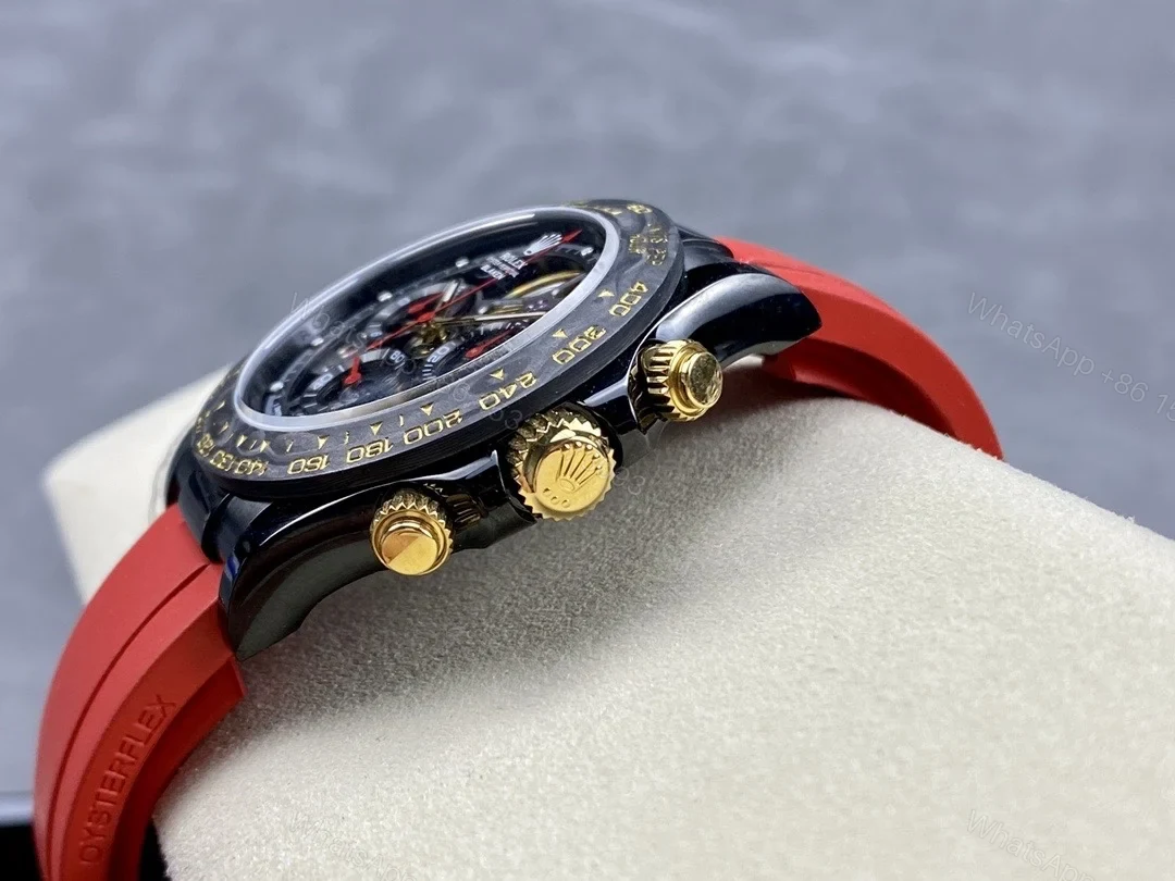 View 5 of Replica Rolex Daytona Blaken Skeleton Dial Red Rubber Strap 40mm