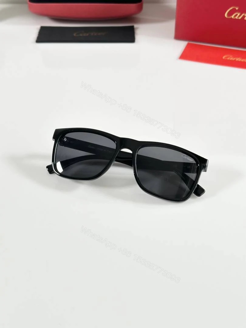 View 3 of First Copy Cartier Black Square Sunglasses Grey Lens Unisex UV Protection 3115