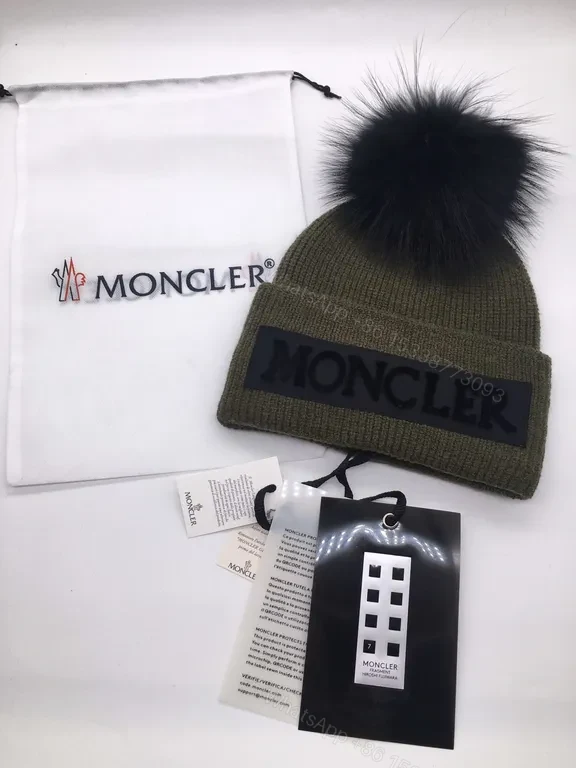 View 2 of Moncler Heather Knit Beanie with Pom-Pom - Luxe Warmth Cap