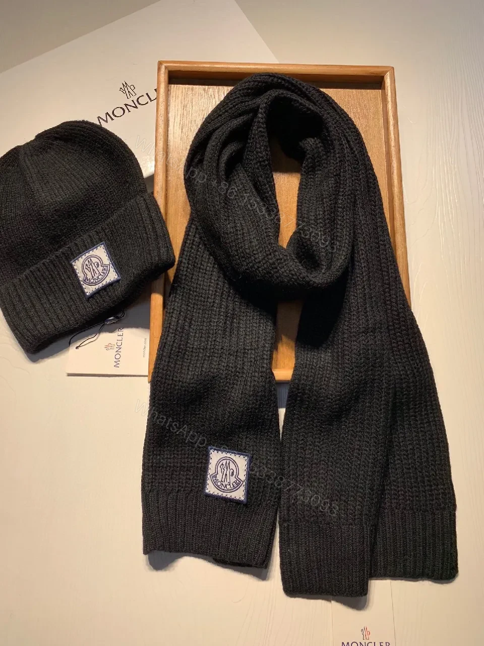 View 4 of Cozy Black Knit Beanie & Scarf Set — Warm, Luxurious Twist