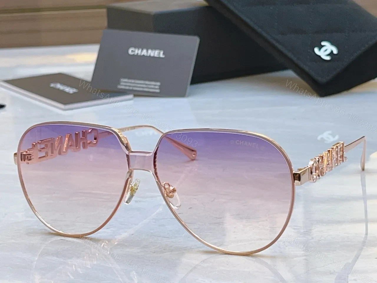 View 2 of Gem-Trimmed Aviators in Violet Luxe: Gold Frame, UV400