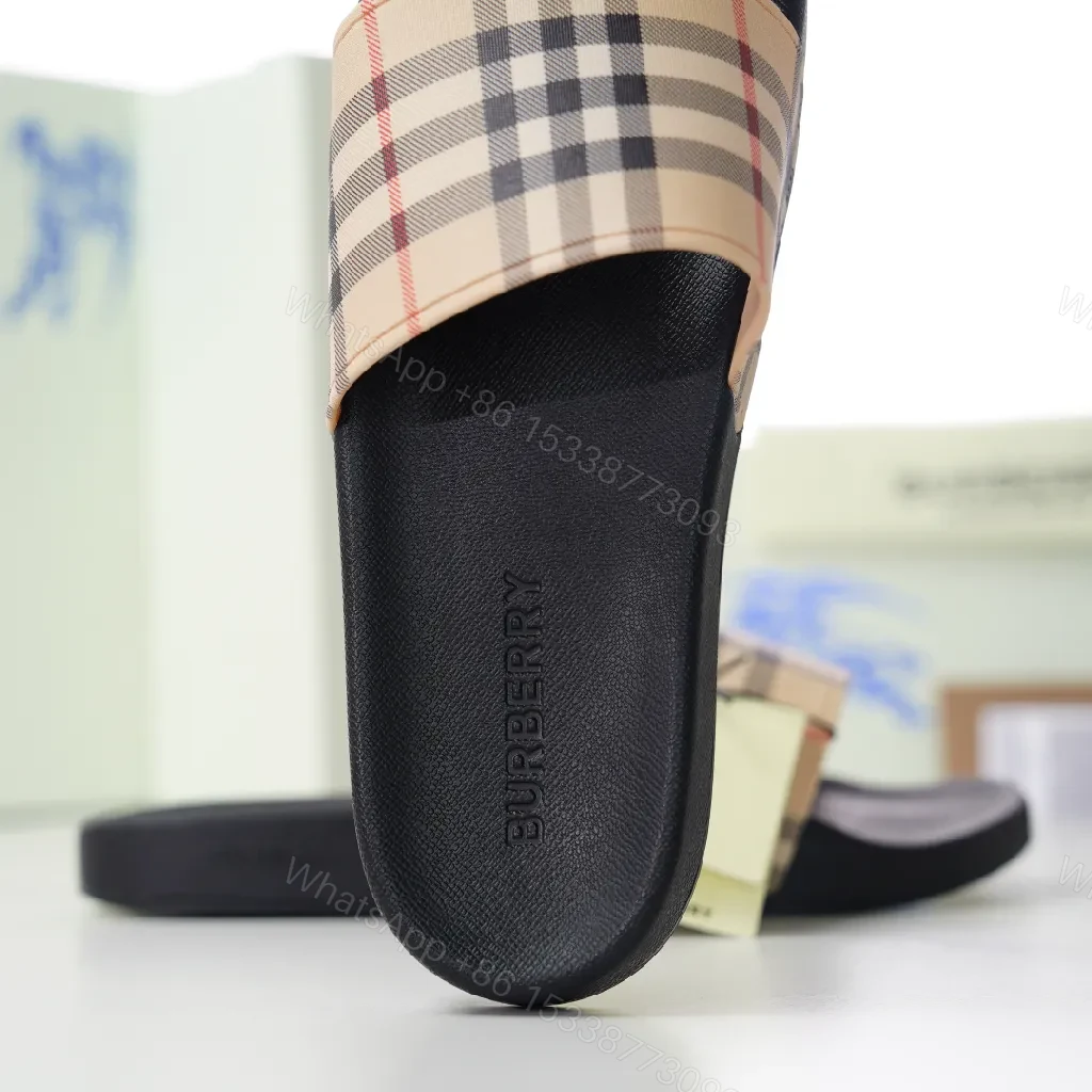 View 5 of Patterned Plaid Slide Sandals: Luxe Everyday Comfort